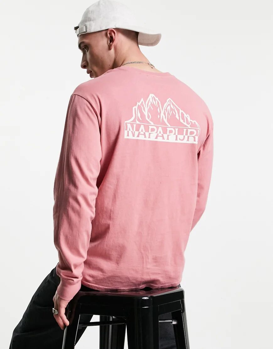 Napapijri Saretine back print long sleeve t-shirt in pink  Pink