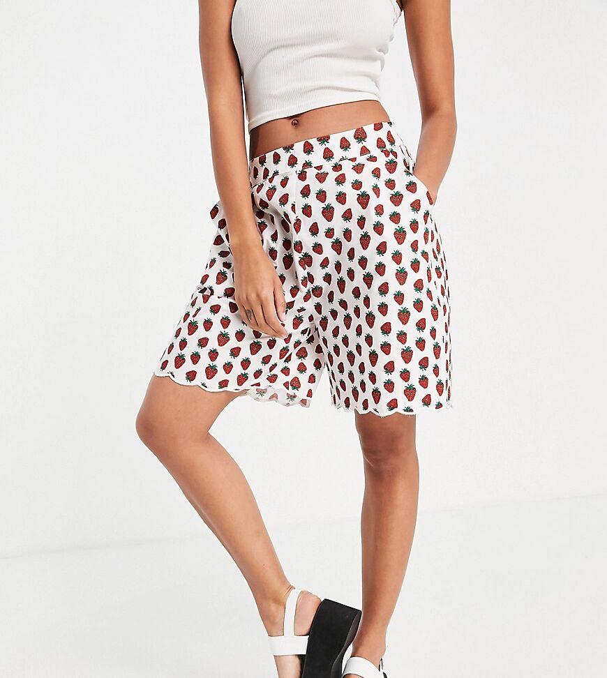 Native Youth high waisted shorts with scalloped hem in strawberry print co-ord-White  White