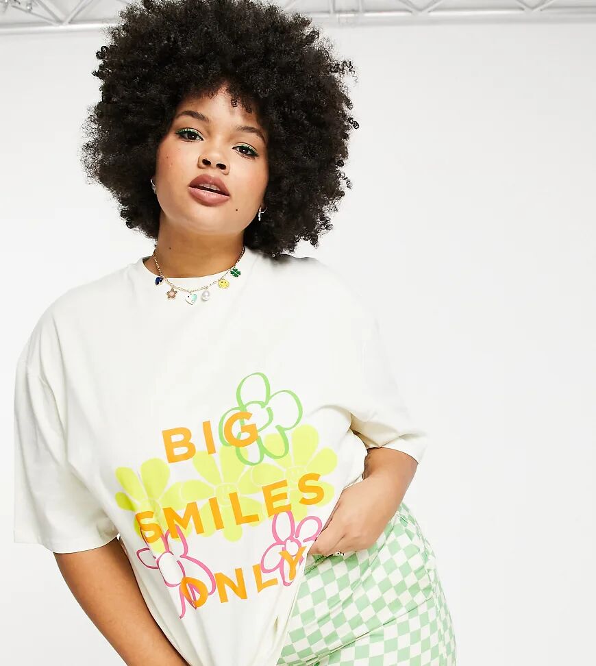 Native Youth Plus very oversized t-shirt with big smiles print-White  White