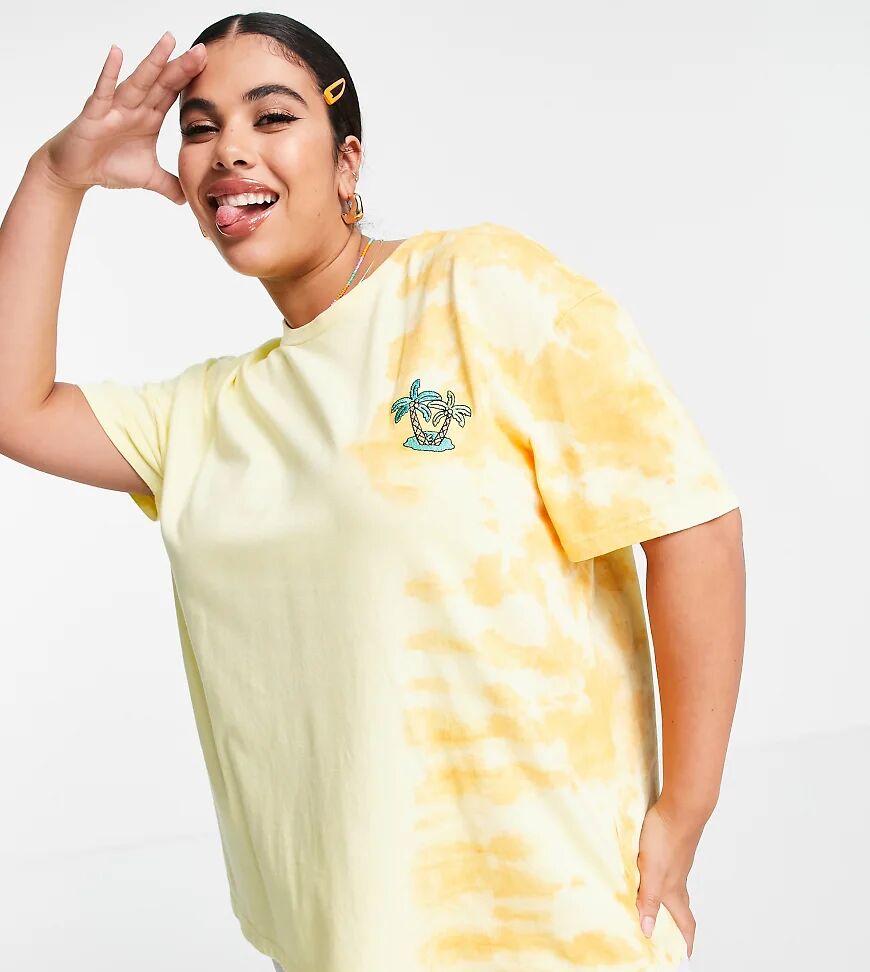 Native Youth Plus vintage tie dye t-shirt with palm embroidery-Yellow  Yellow