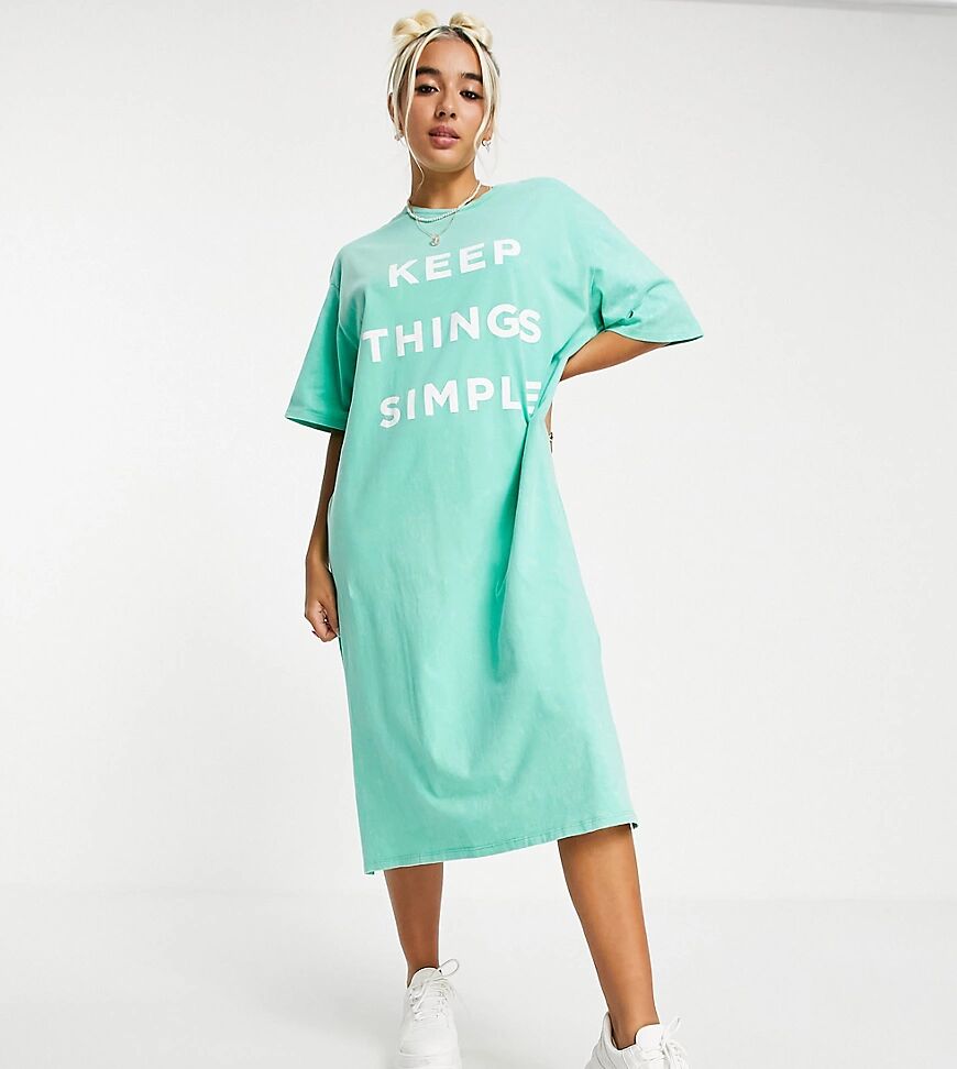 Native Youth very oversized midi t-shirt dress with simple print in vintage wash-Green  Green