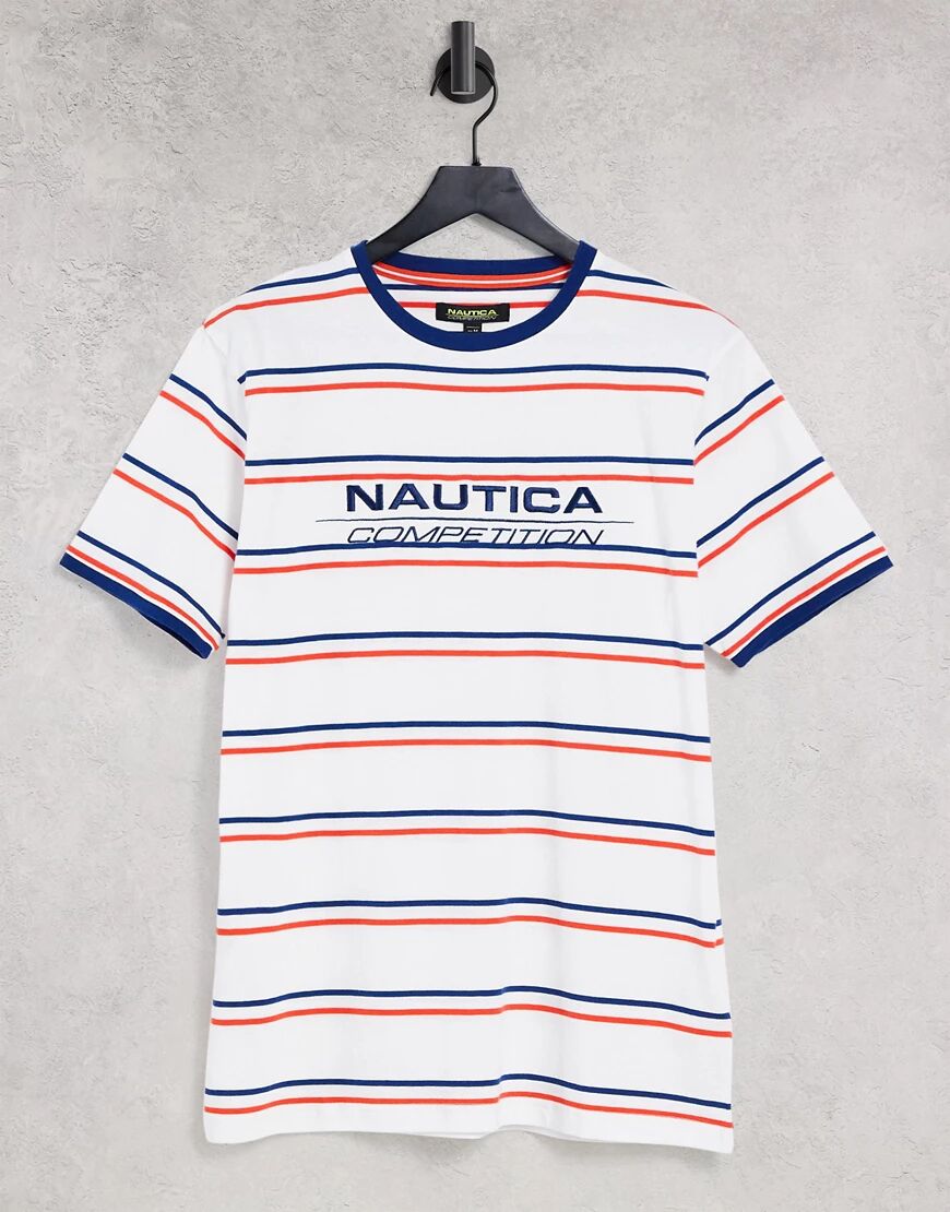 Nautica Competition columbus engineered stripe t-shirt in white  White