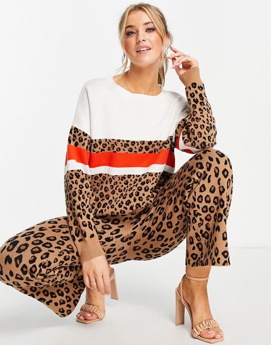 Never Fully Dressed knitted colour block jumper co-ord in contrast leopard-Multi  Multi