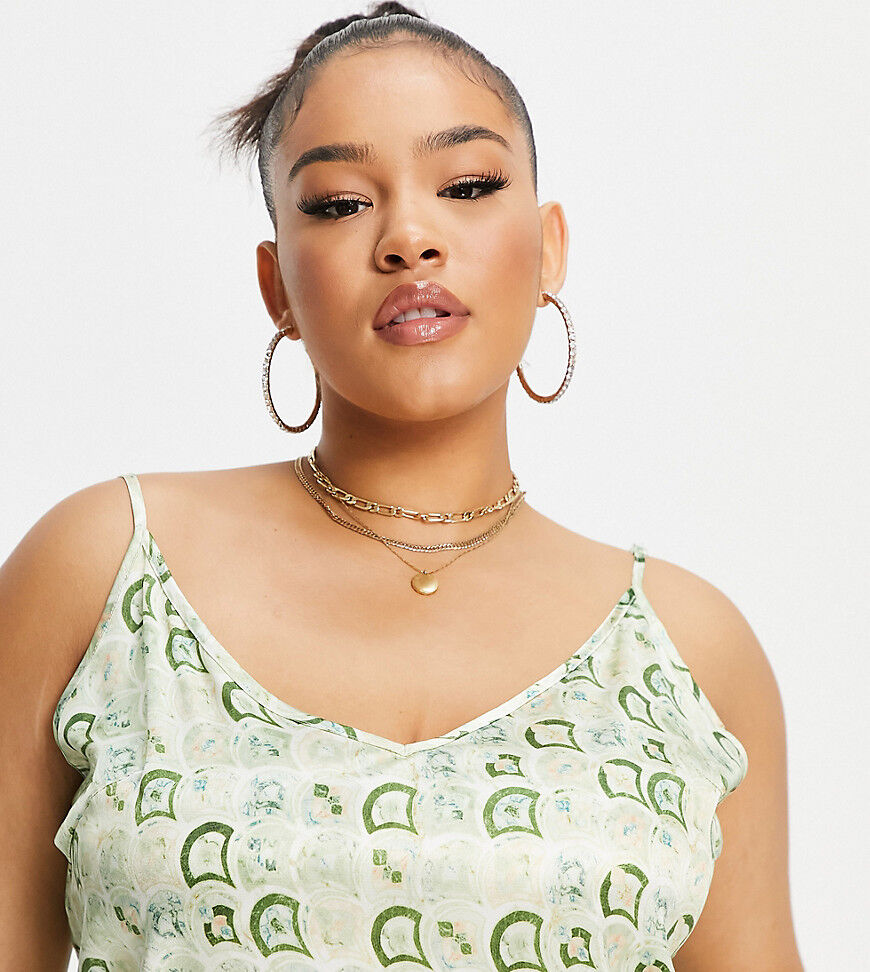 Never Fully Dressed Plus geometric tile print cami top co-ord in green  Green