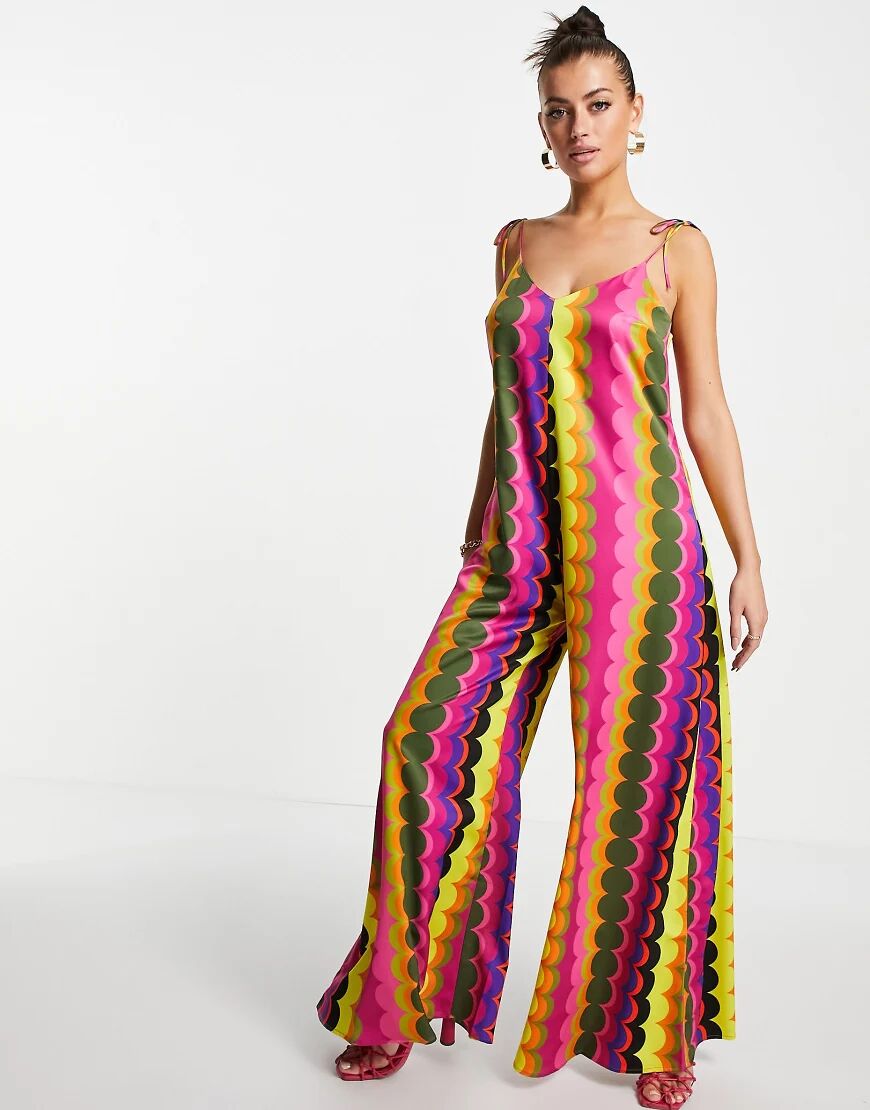 Never Fully Dressed wide leg jumpsuit in 70s wave print-Multi  Multi