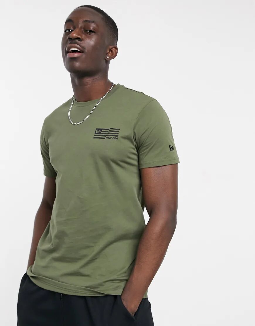 New Era outdoor utility t-shirt with back print in khaki-Green  Green