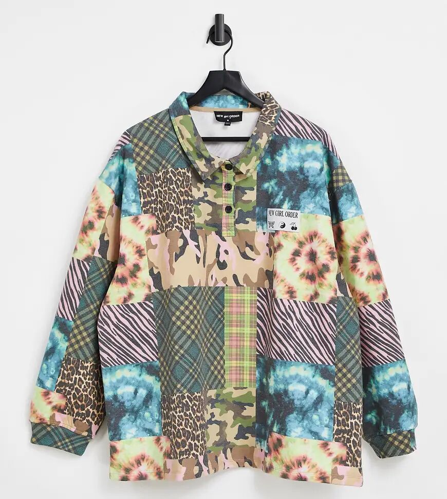 New Girl Order Curve button down sweatshirt in patchwork print-Multi  Multi