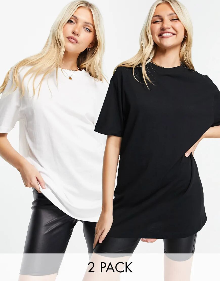 New Look 2 pack boyfriend tee in black & white  Black