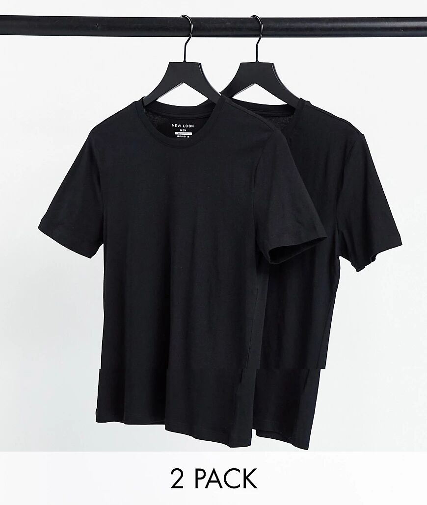 New Look 2 pack crew neck muscle t-shirt in black  Black
