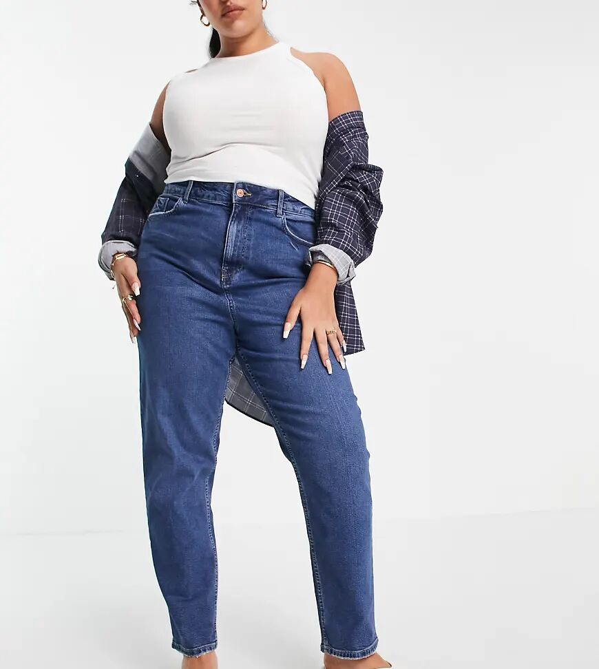 New Look Plus New Look Curve waist enhance mom jean in mid blue  Blue