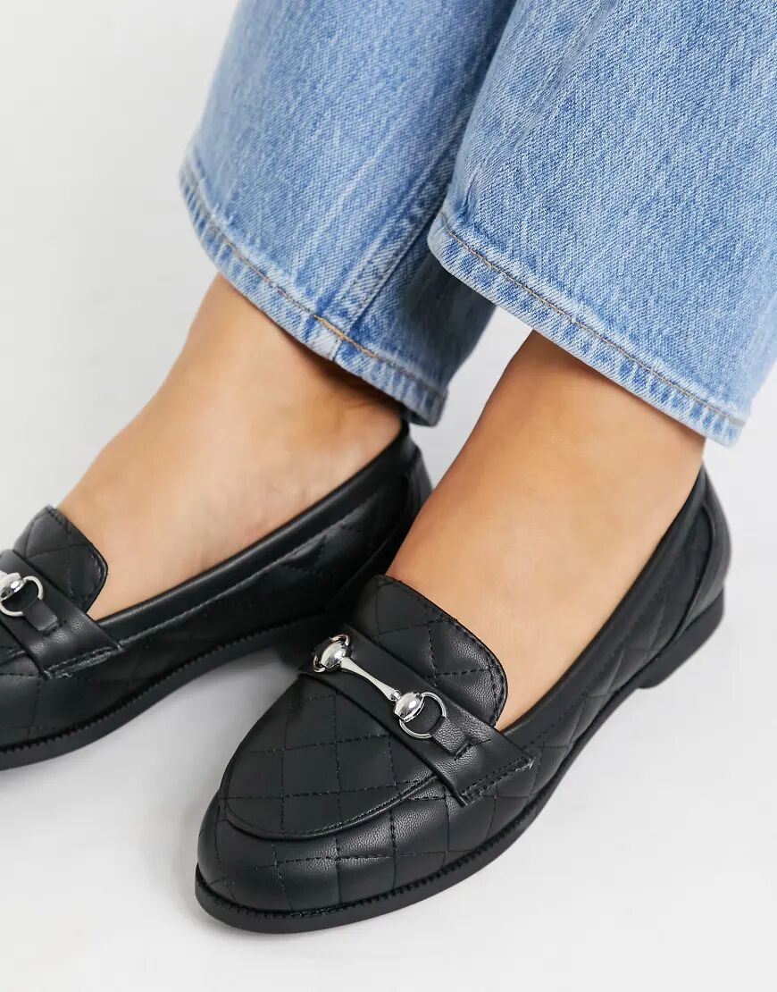 New Look flat quilted loafer in black  Black