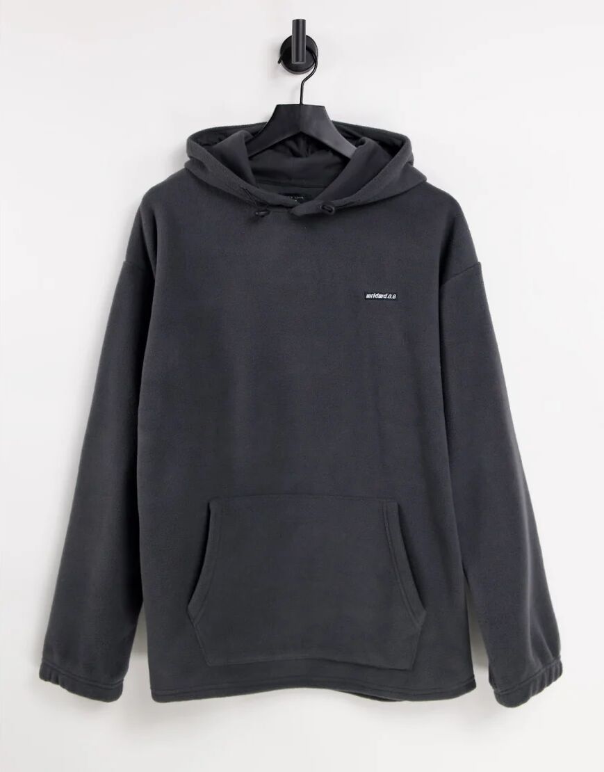 New Look fleece hoodie with embroidery in dark grey  Grey