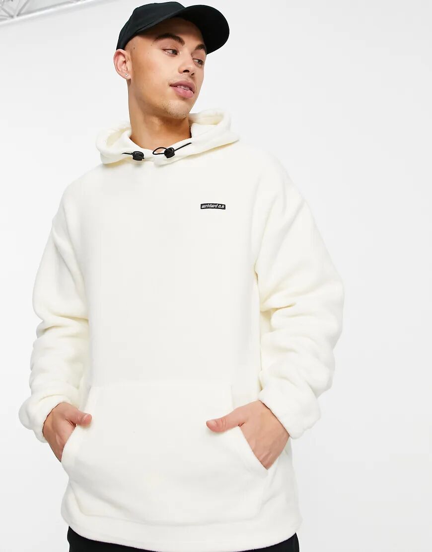 New Look fleece hoodie with embroidery in off white  White