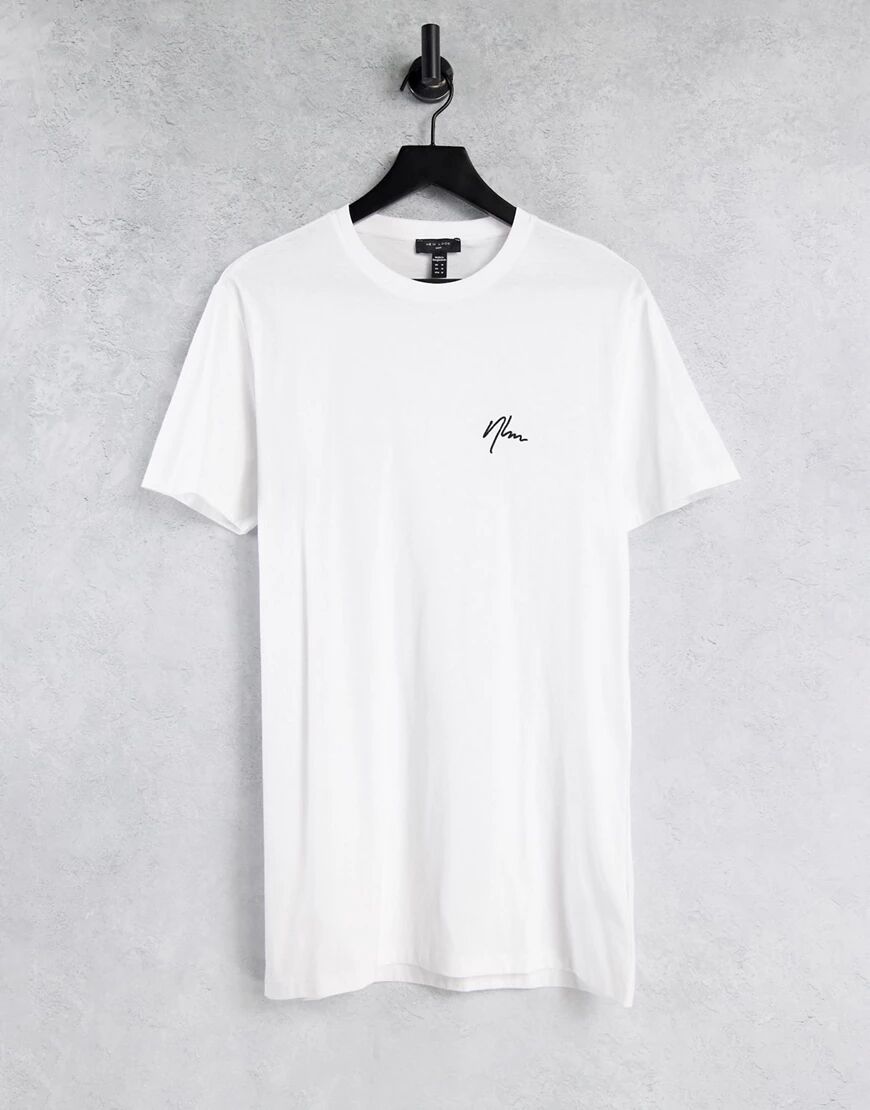 New Look longline t-shirt with NLM embroidery in white  White