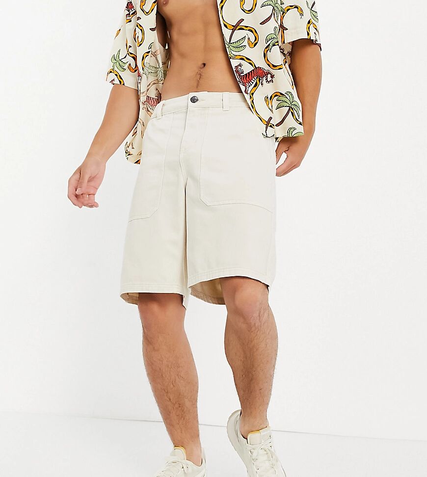 New Look loose fit twill shorts in stone-Neutral  Neutral