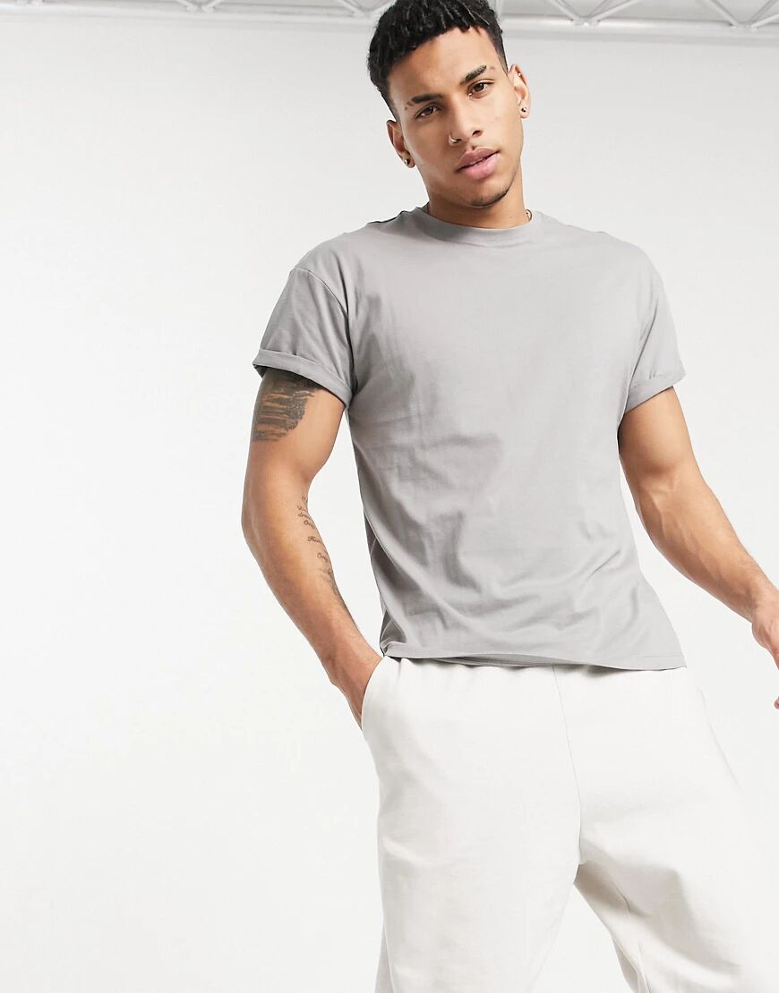 New Look organic cotton roll sleeve t-shirt in grey  Grey