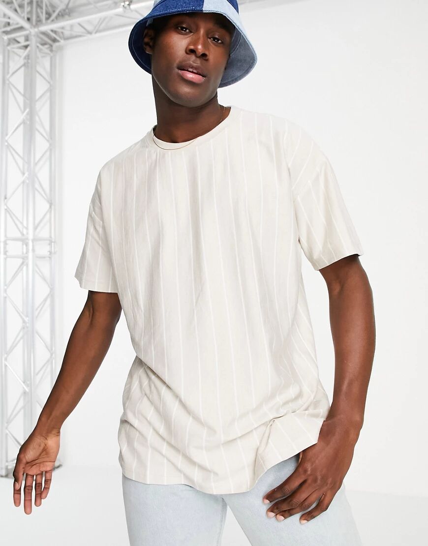 New Look oversized striped t-shirt in stone-Neutral  Neutral