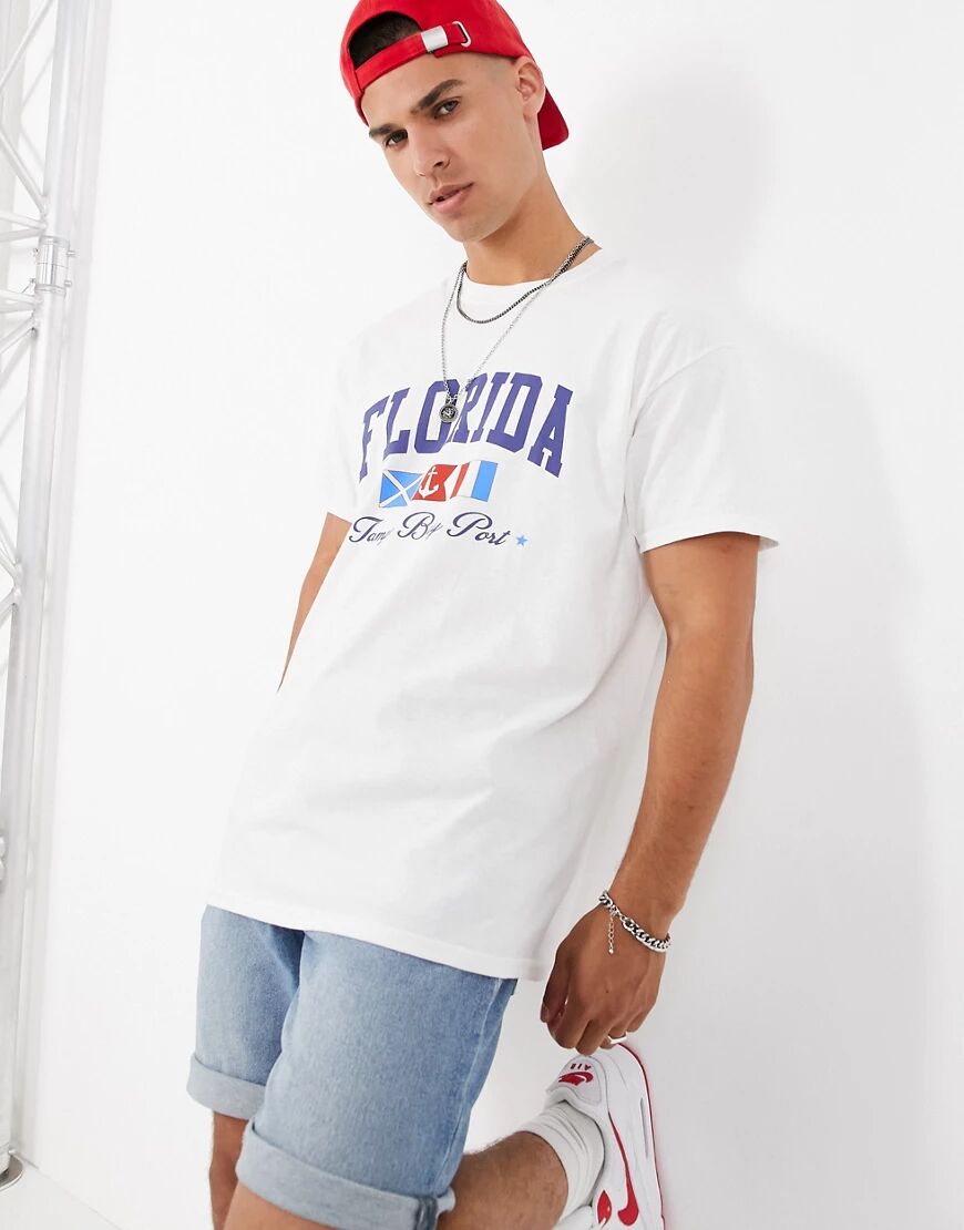 New Look oversized t-shirt with Florida print in white  White