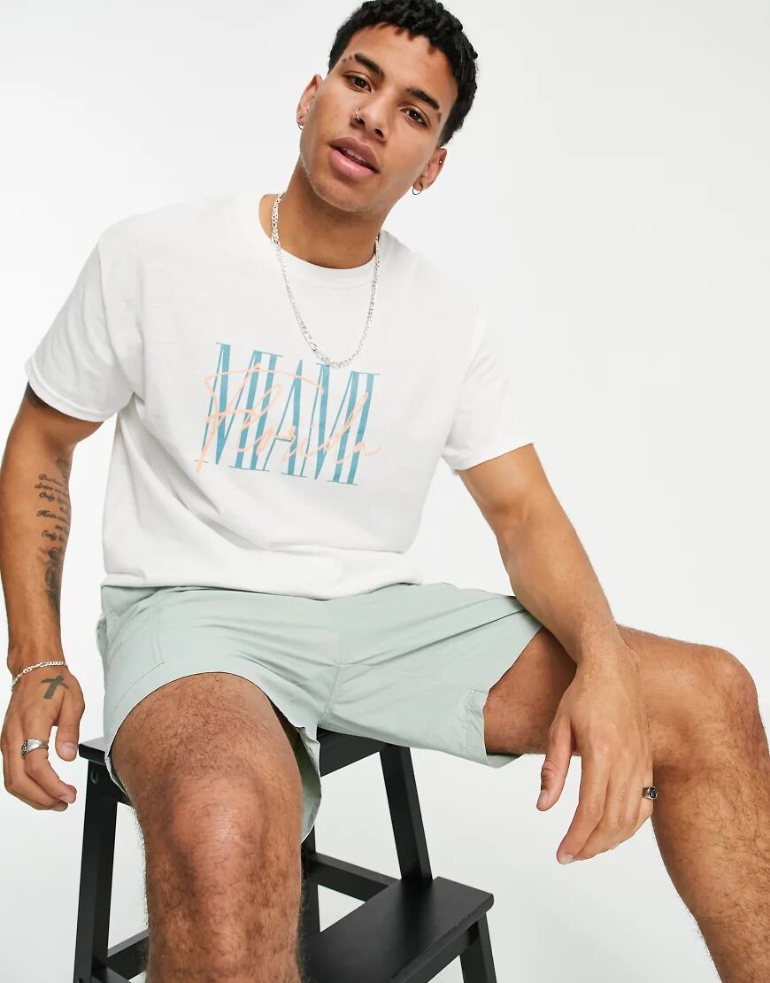 New Look oversized t-shirt with Miami print in white  White