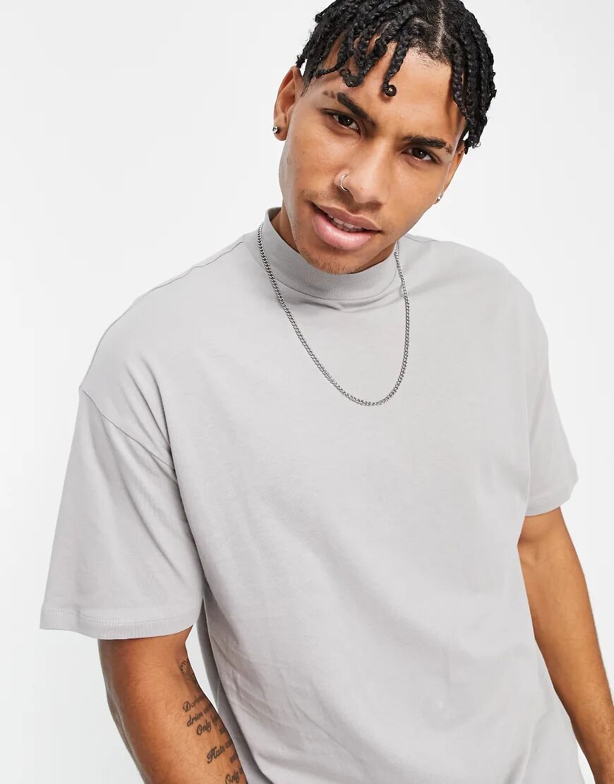 New Look oversized turtle neck t-shirt in light grey  Grey