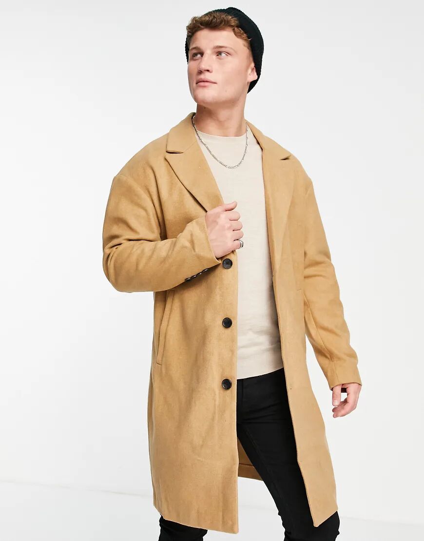 New Look relaxed overcoat in camel-Neutral  Neutral