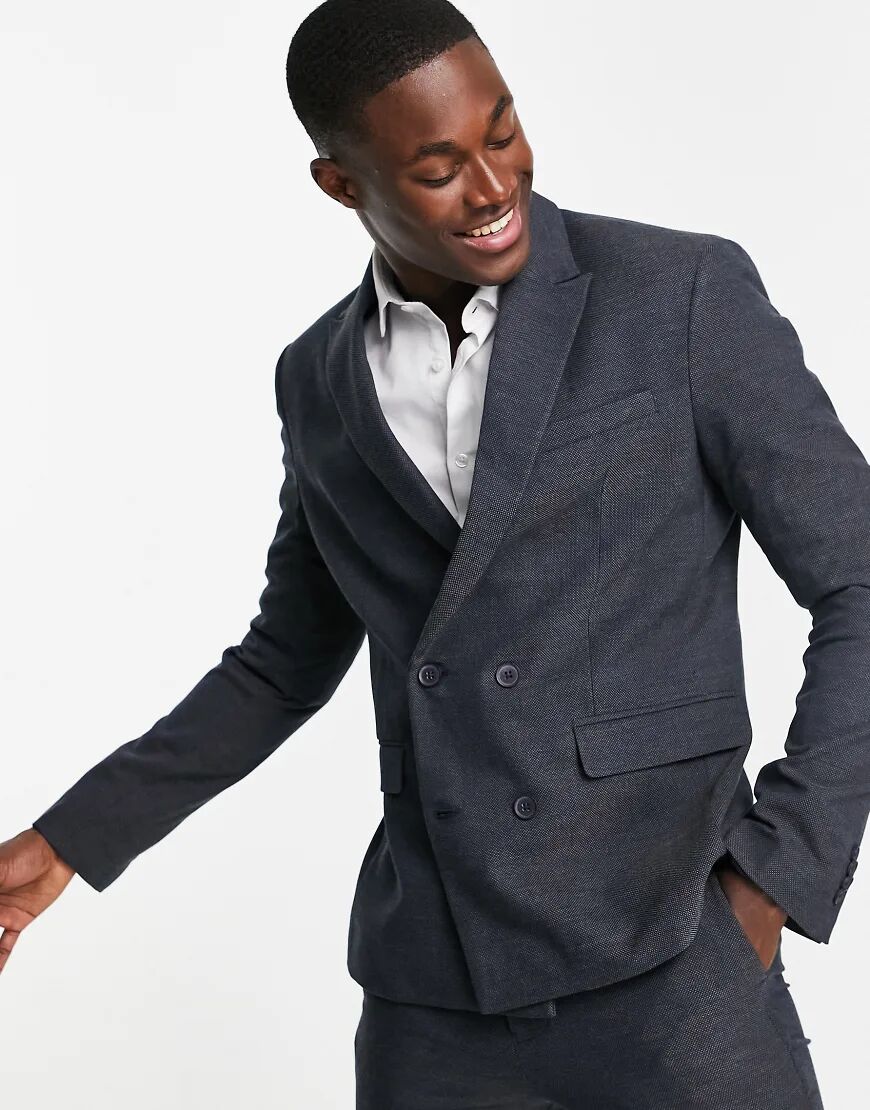 New Look slim double breasted suit jacket in navy  Navy