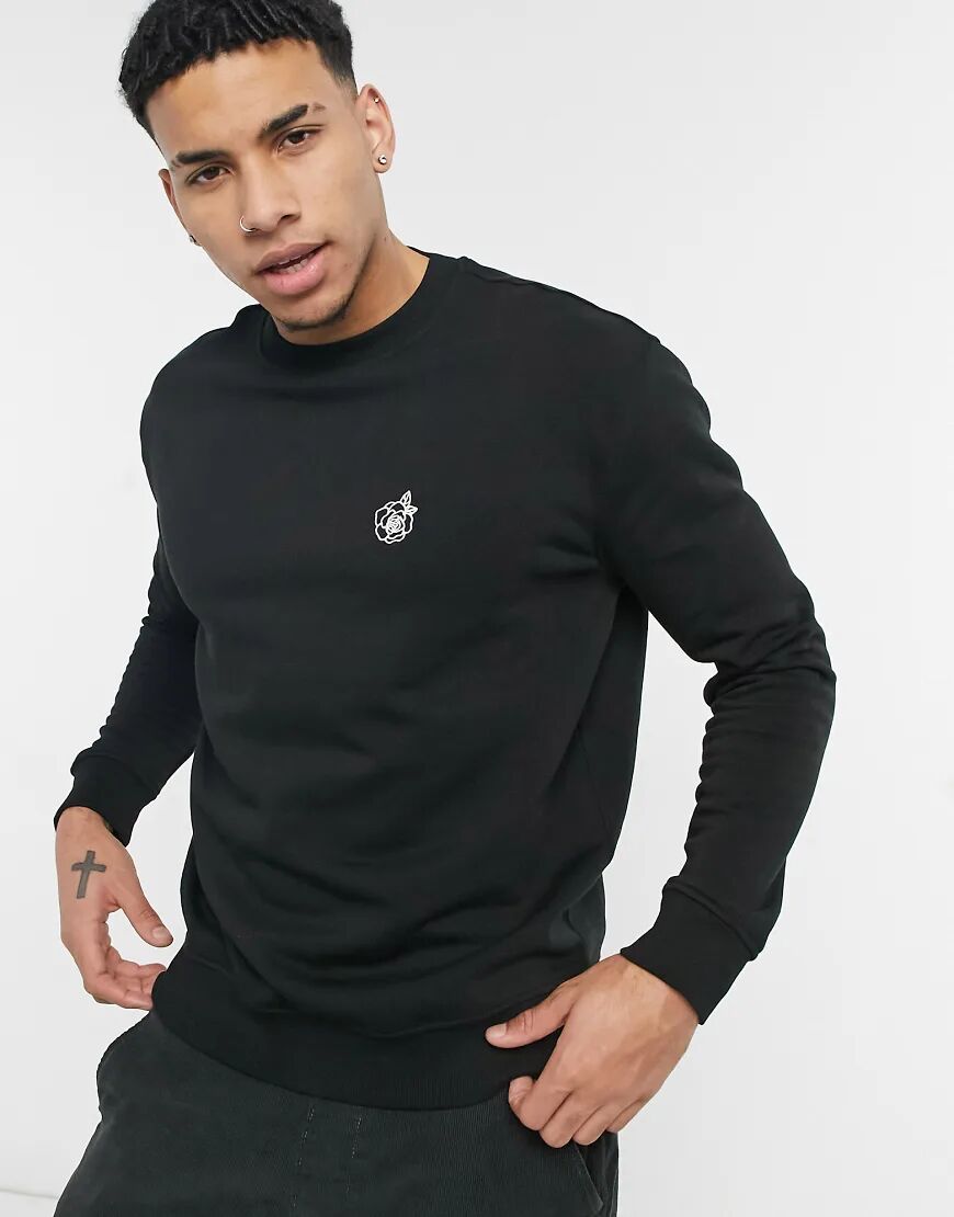 New Look sweat with rose embroidery in black  Black