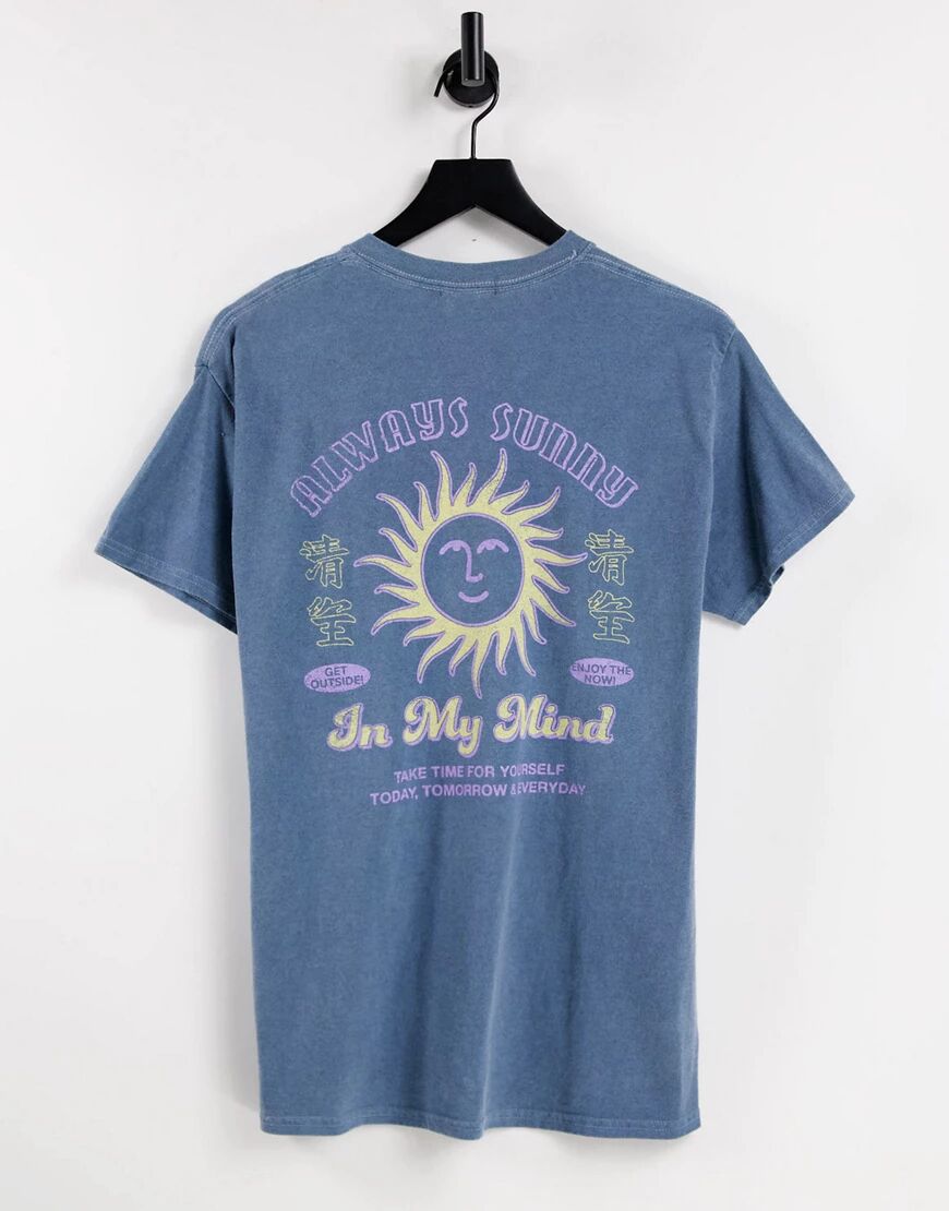 New Look t-shirt with always sunny print in overdye blue  Blue