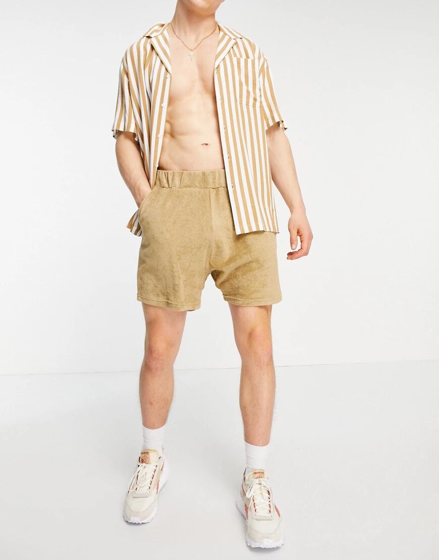New Look towelling pull on shorts in stone-Neutral  Neutral
