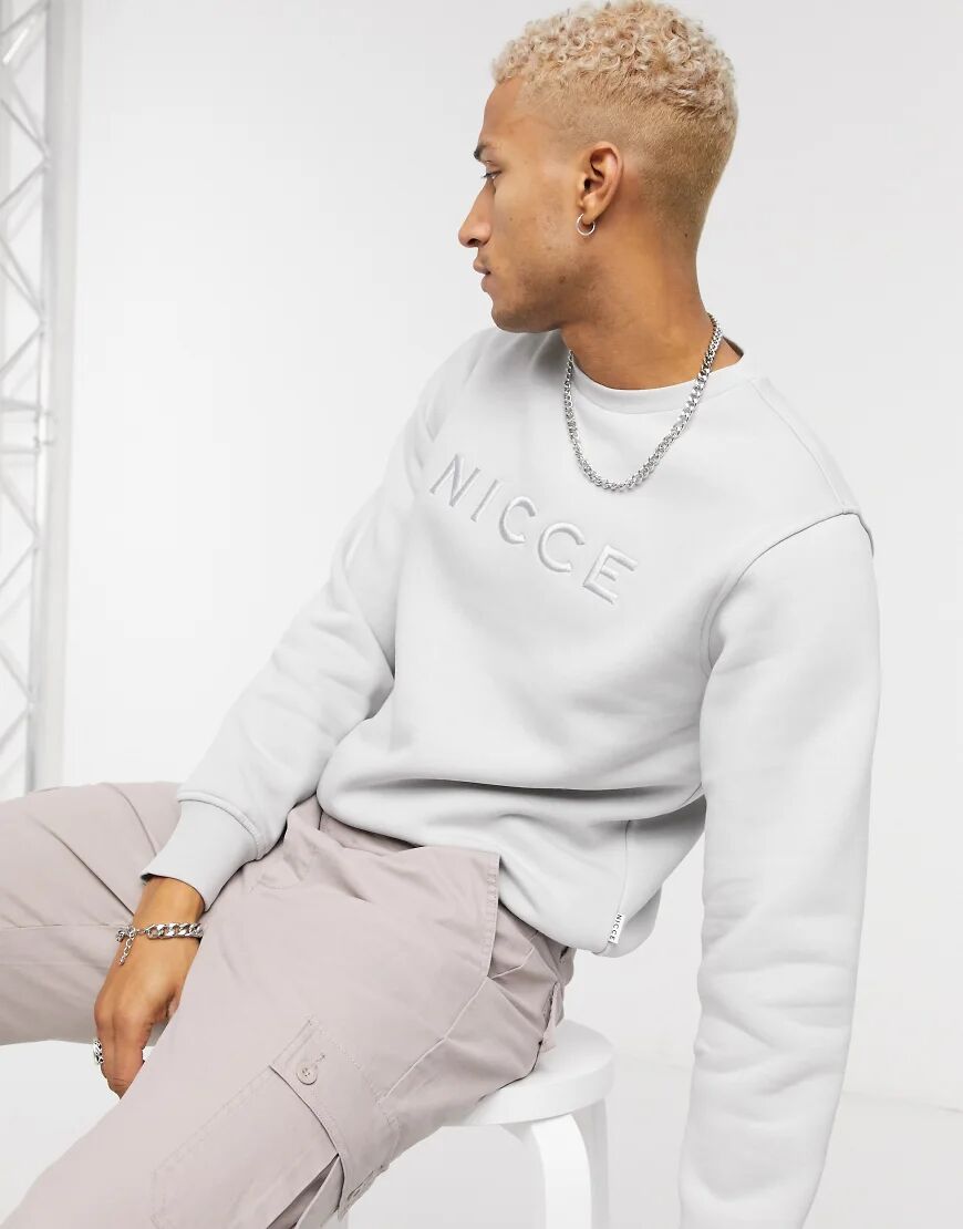 Nicce embroidered logo mercury sweatshirt in stone grey  Grey