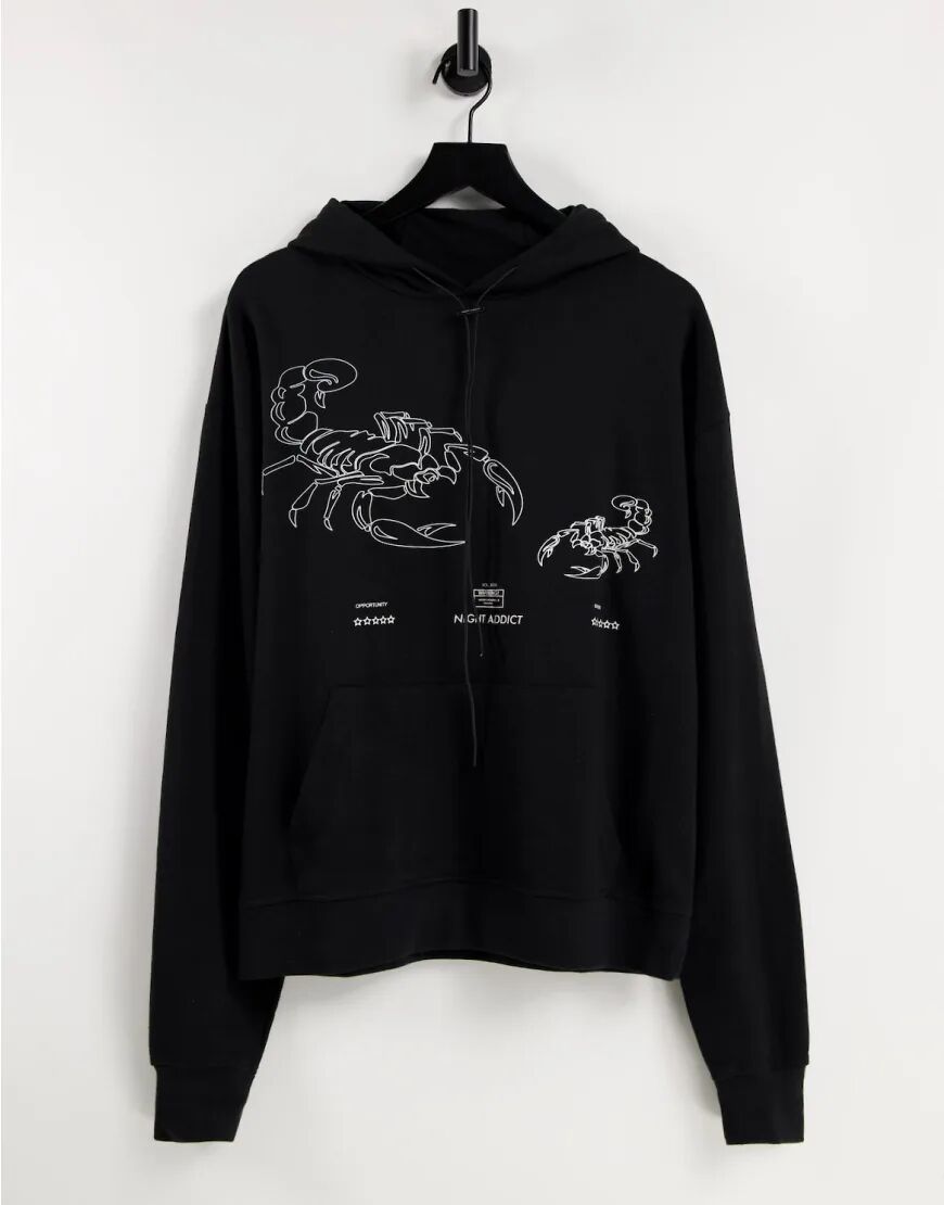 Night Addict scorpion chest printed hoodie in black  Black