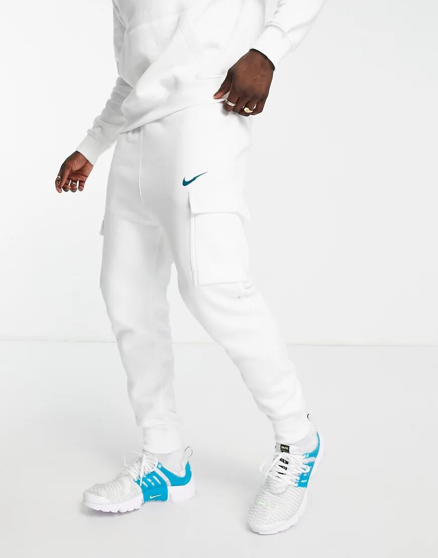 Nike Zig Zag logo fleece cargo joggers in white  White