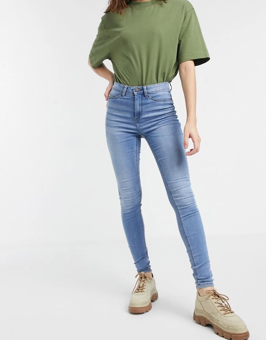 Noisy May Callie high waist skinny jeans in light blue wash  Blue