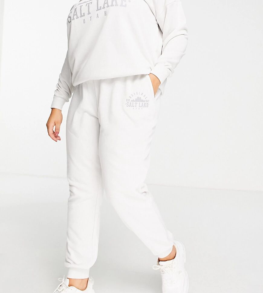 Noisy May Curve exclusive collegiate sweatpants co-ord in off white  White