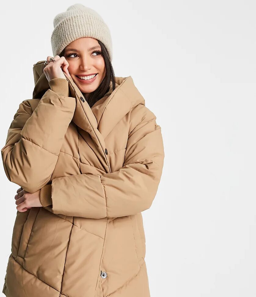 Noisy May Tall padded jacket in camel-Neutral  Neutral