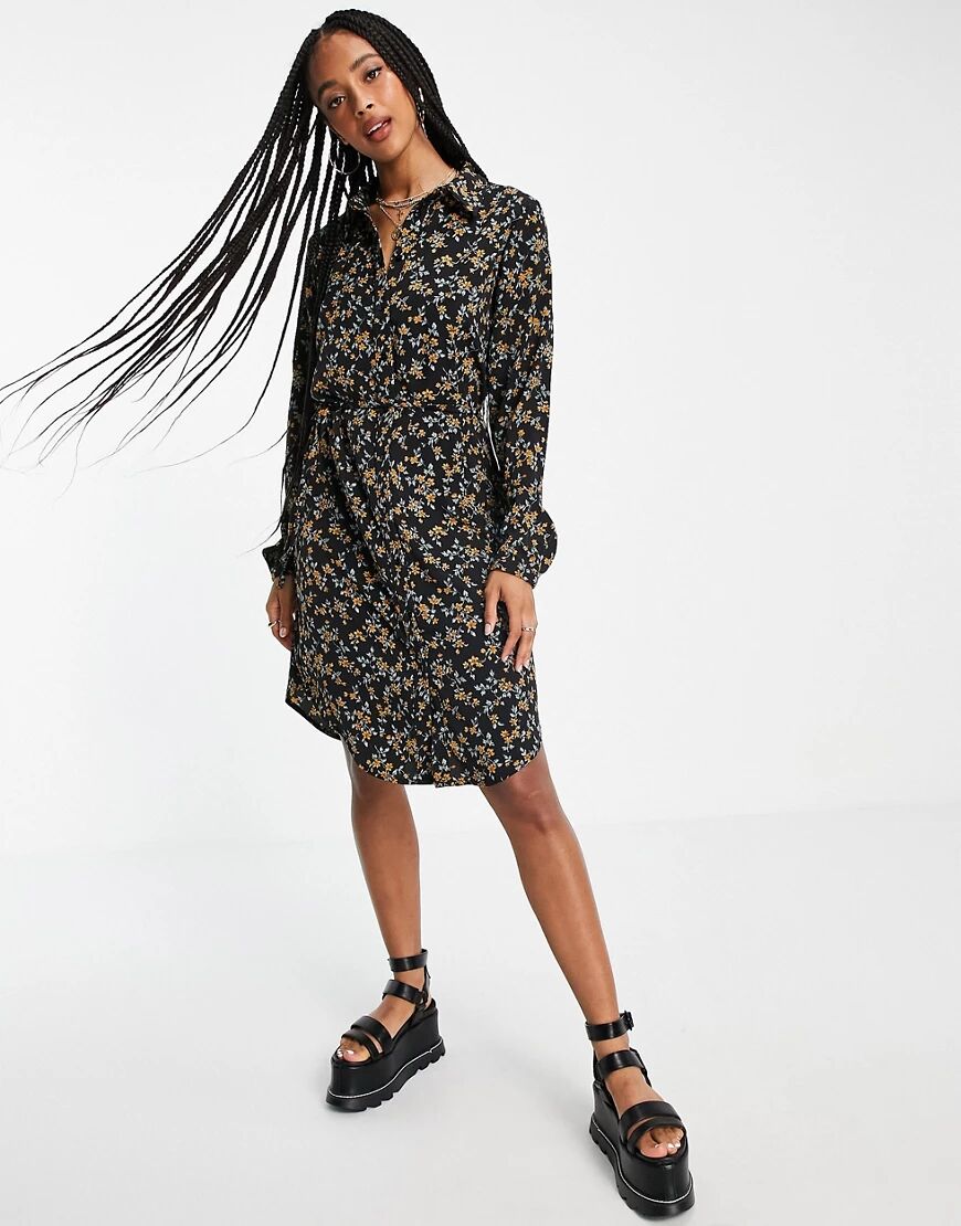 Object Nina printed mini shirt dress in black  Black