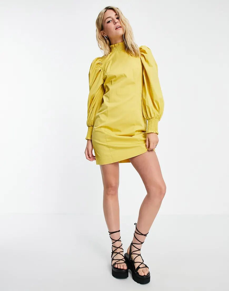 Object poplin dress with exagerated sleeve in yellow  Yellow