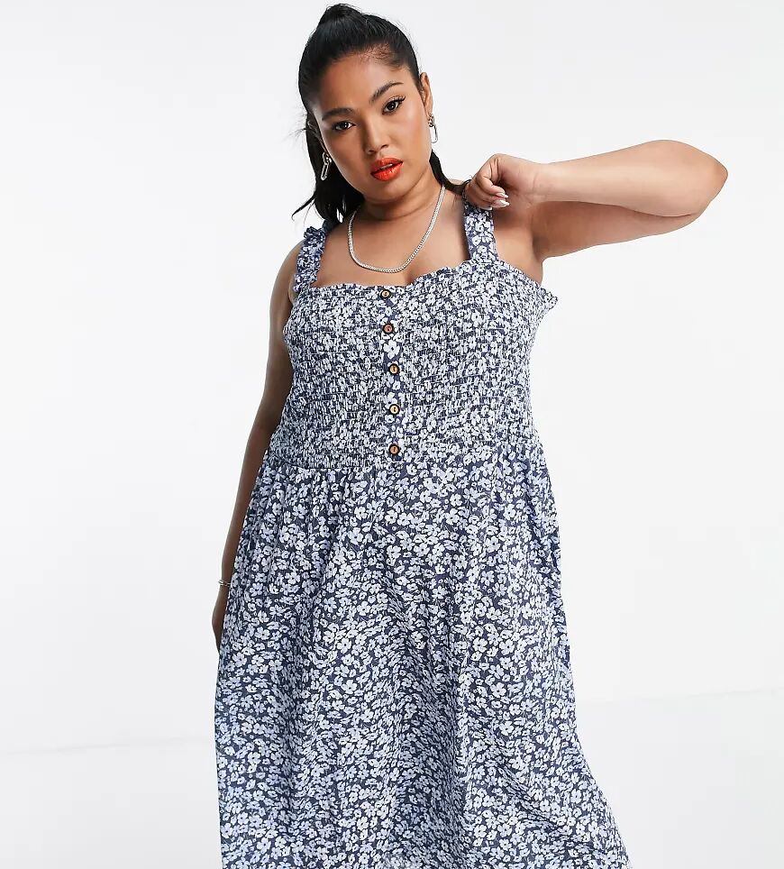 Only Curve jersey sundress with ruched strap in navy  Navy