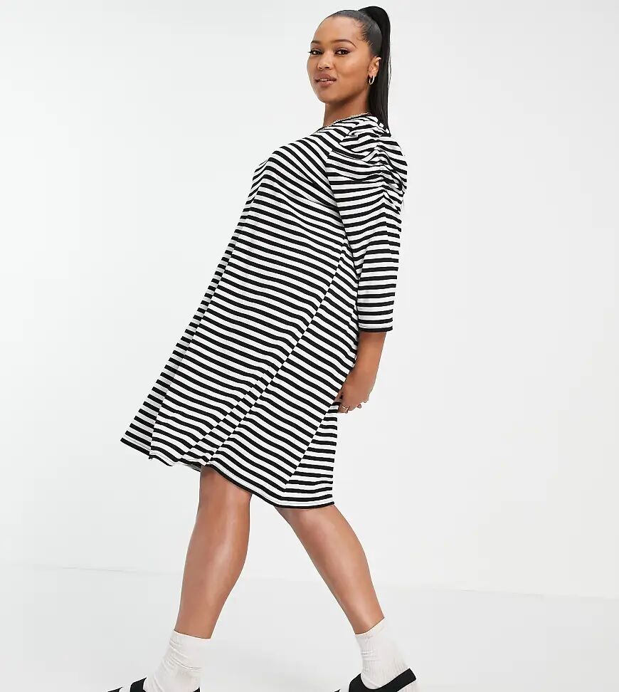 Only Curve mini swing dress with puff sleeve in black stripe  Black