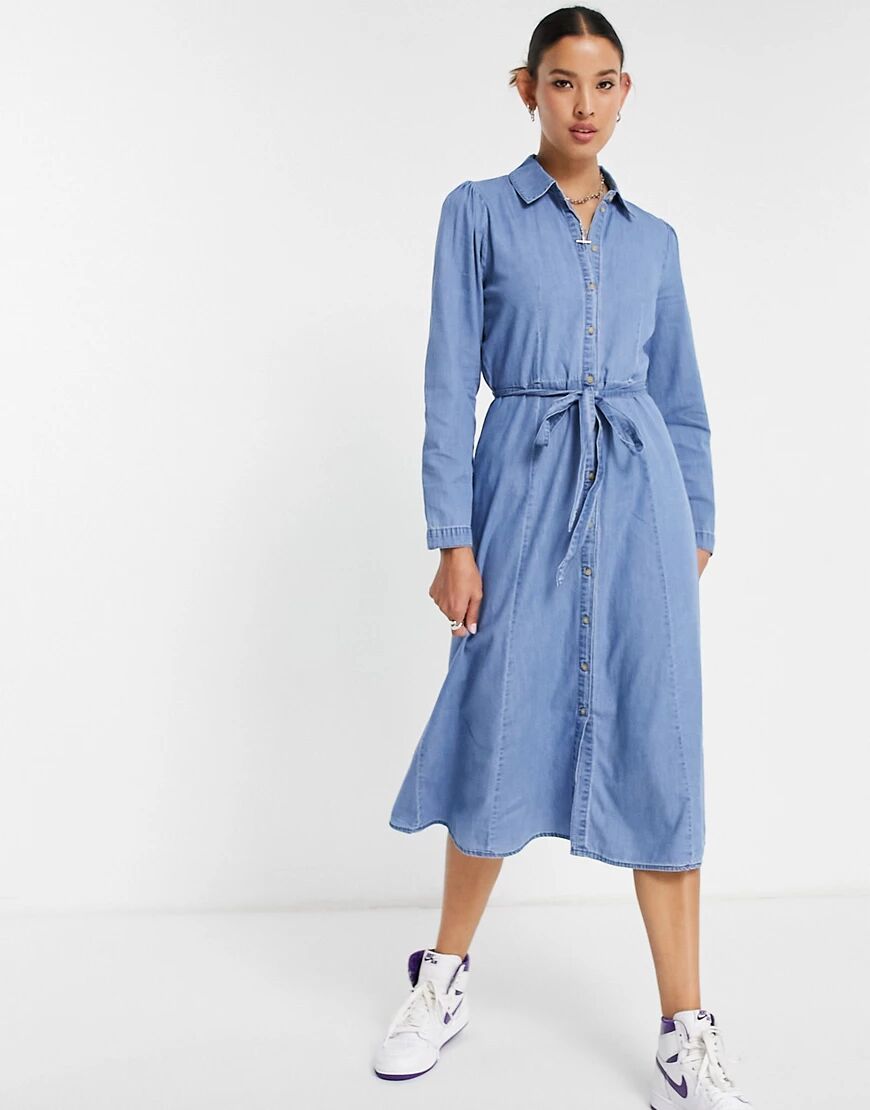 Only midi denim shirt dress with shoulder detail-Blue  Blue