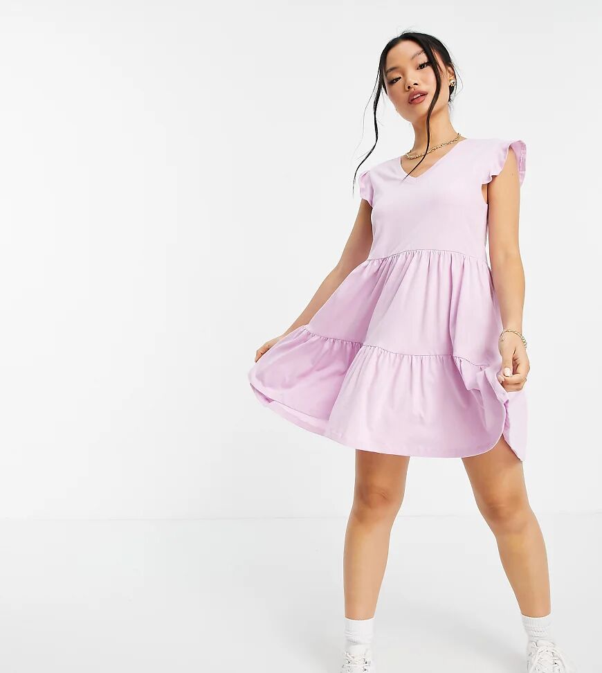 Only Petite smock mini dress with tiered skirt in pink-Purple  Purple