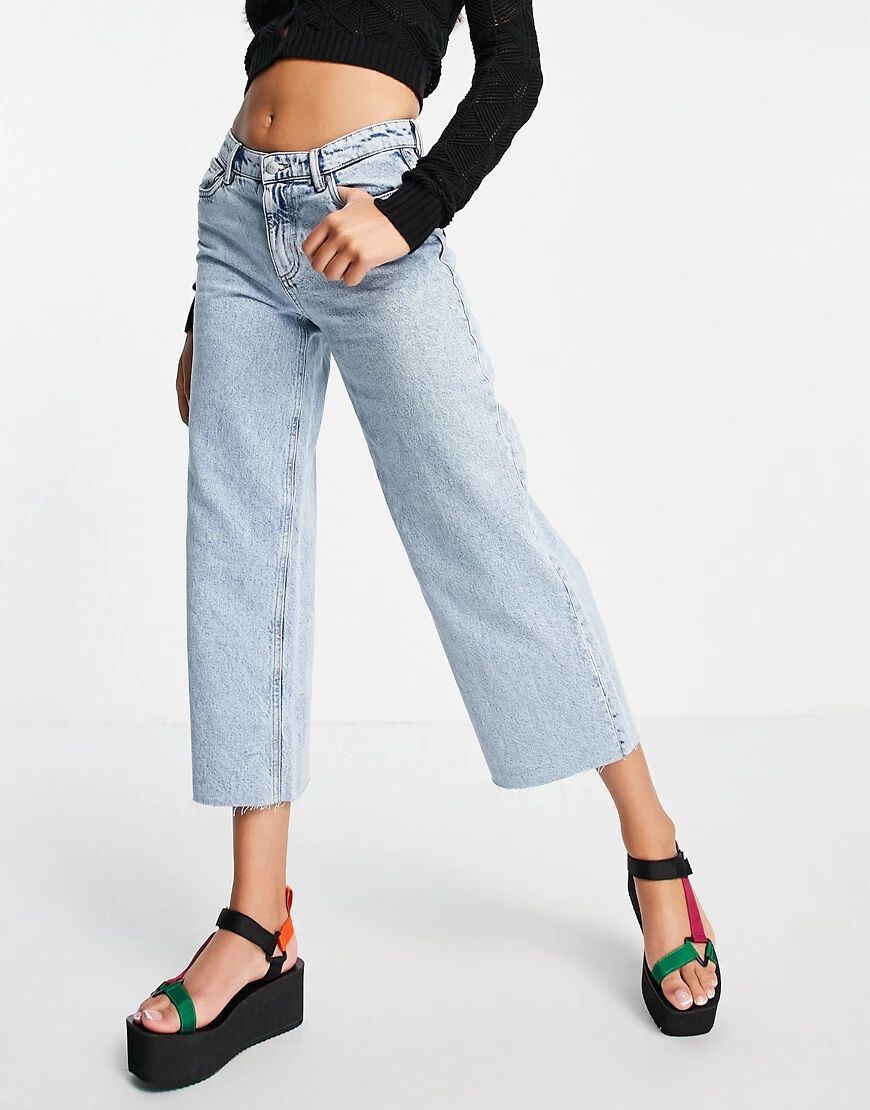 Only Sonny cropped wide leg jeans with high waist in light blue  Blue