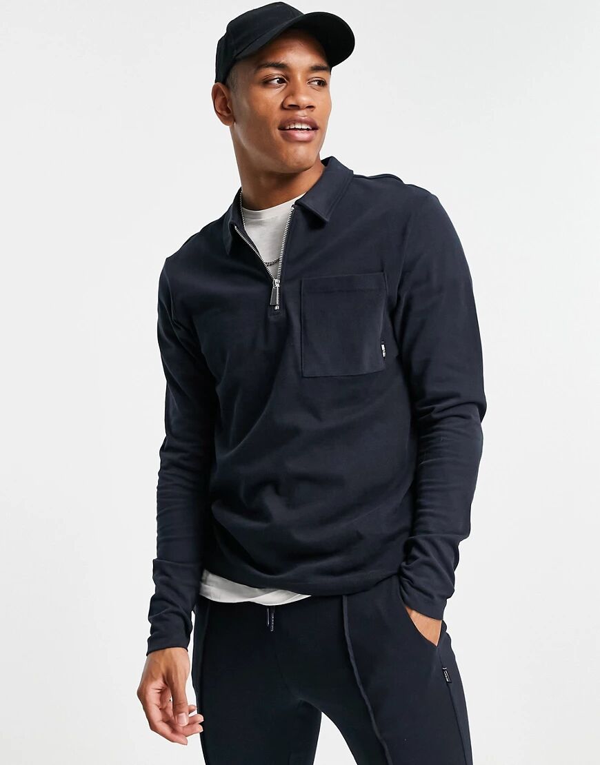 Only & Sons co-ord long sleeve zip polo in navy  Navy