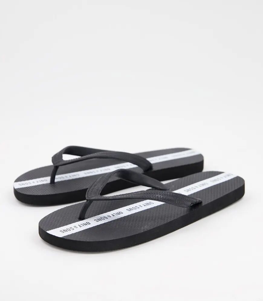 Only & Sons logo flip flop in black  Black