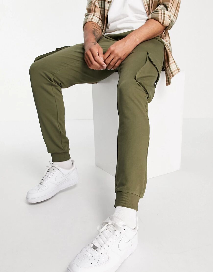 Only & Sons organic cotton cargo joggers in khaki-Green  Green