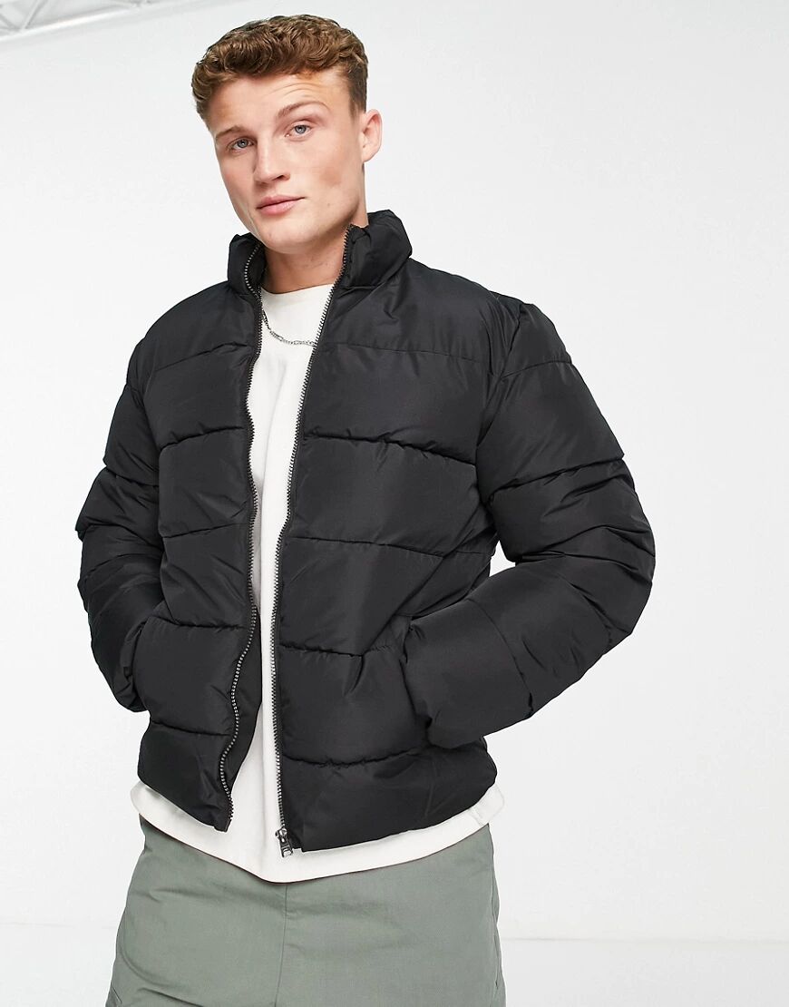 Only & Sons puffer jacket with stand collar in black  Black