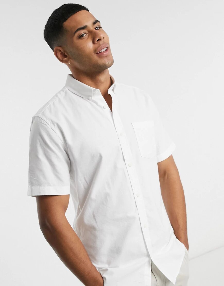 Only & Sons short sleeve Oxford shirt in white  White