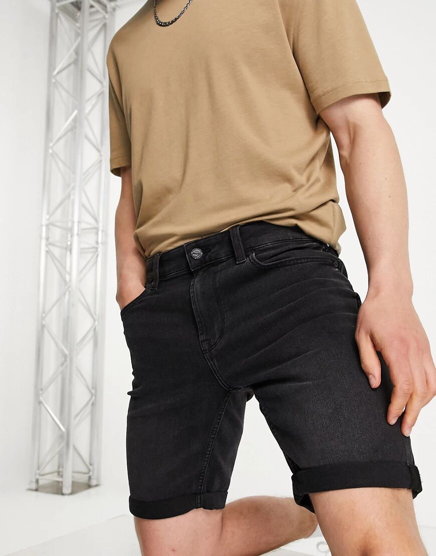 Only & Sons slim fit denim shorts in washed black  Black