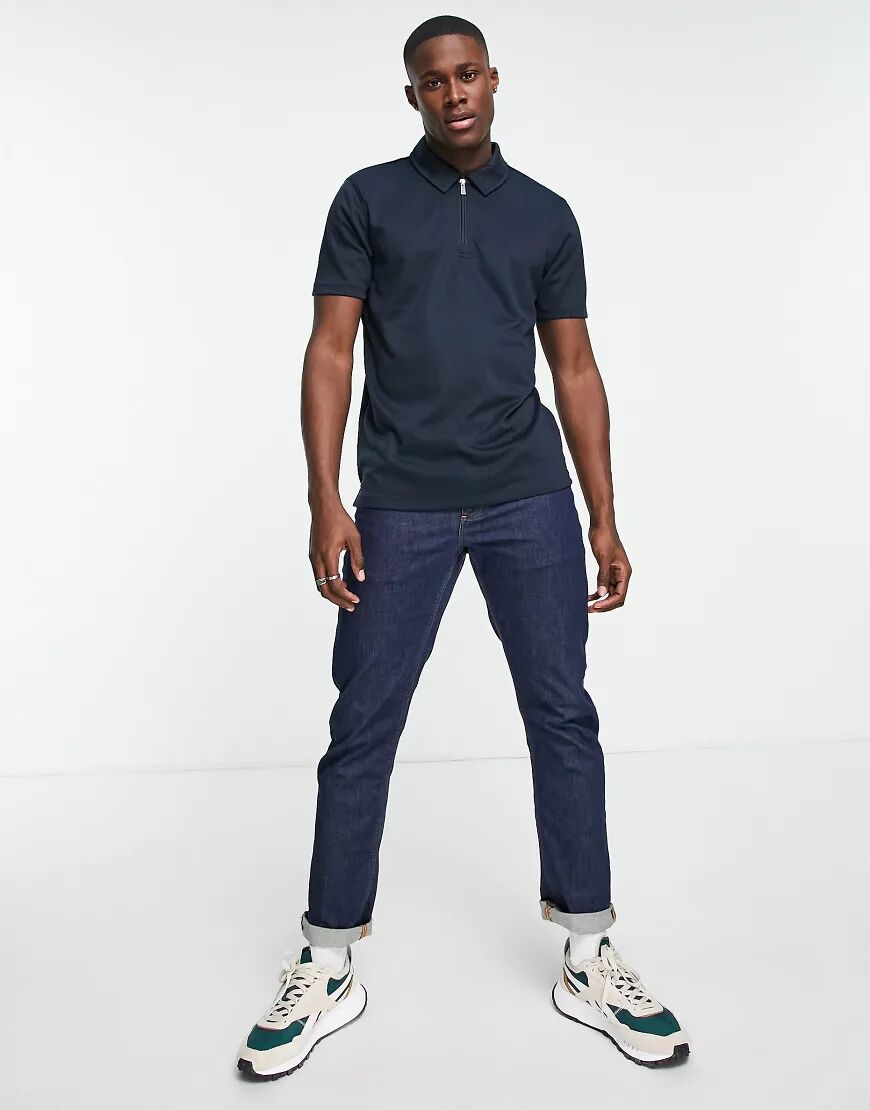 Only & Sons zip neck polo in navy  Navy