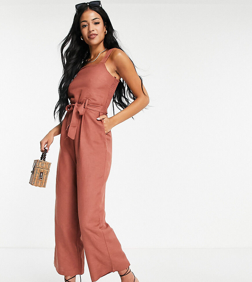 Only Tall crop jumpsuit with tie waist in burgundy-Red  Red